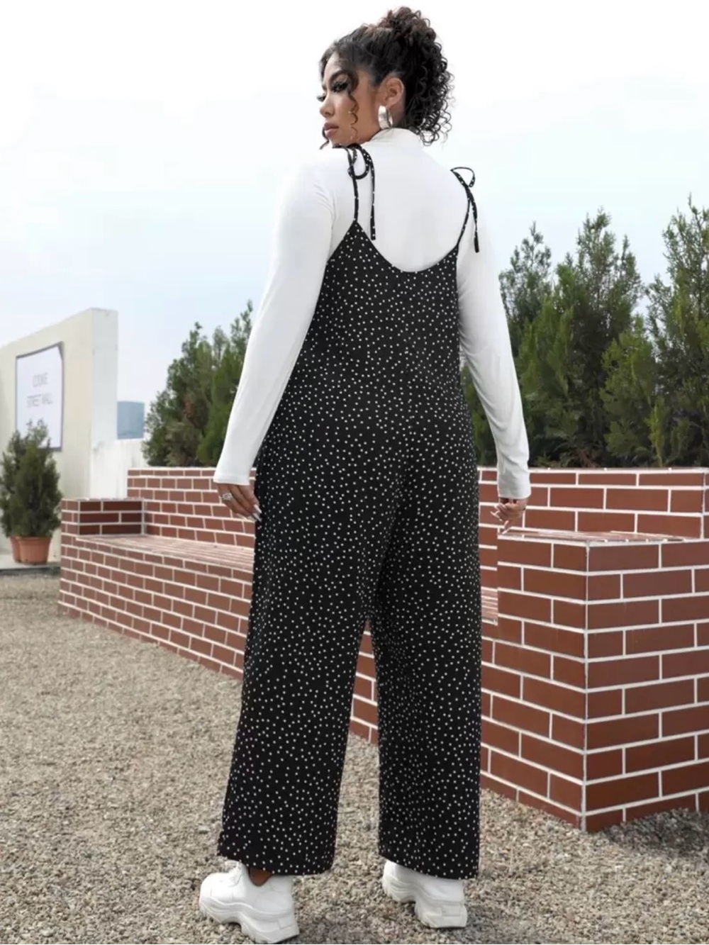 *NEW* Black Polka Dot Tie-Strap Jumpsuit - Picture 2 of 5
